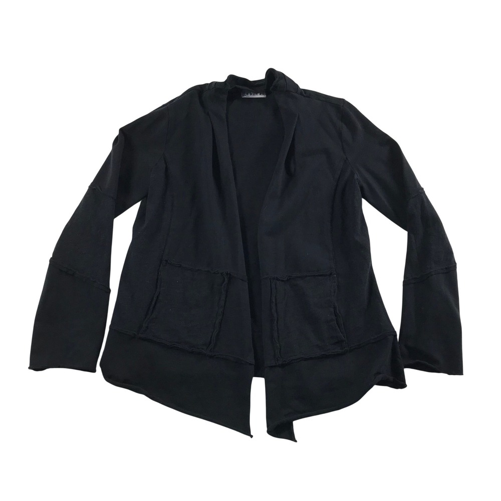 Habitat Clothes to Live In Black Open Front Cardigan Raw Edge Cotton Small 28519